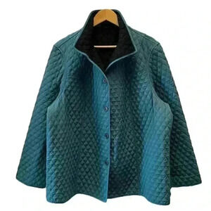 Vintage Utility Barn Jacket Chore Coat Quilted Reversible Green Black 16 2X